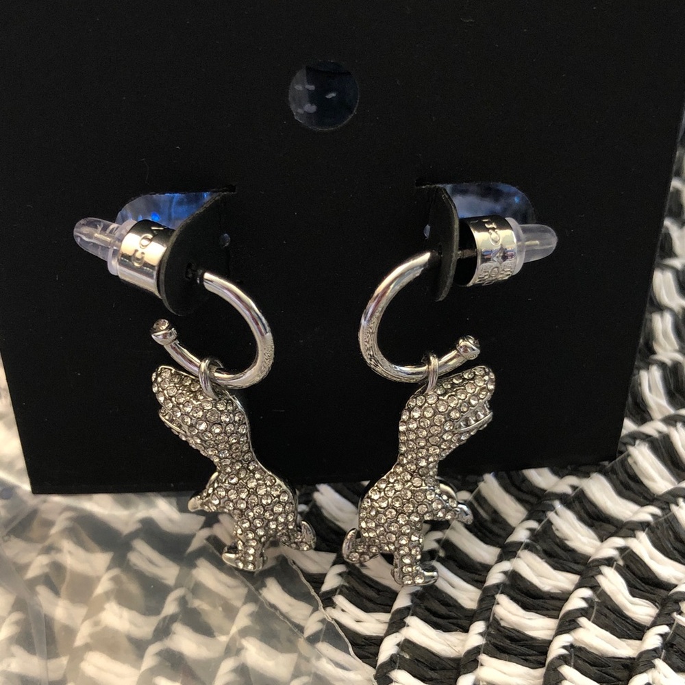 Authentic new Coach Silver Crystal Dinosaur Drop Earrings - Picture 8 of 10